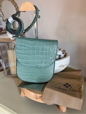 Patricia Nash Perrone Croco Embossed Leather Crossbody Bag - Sage Green